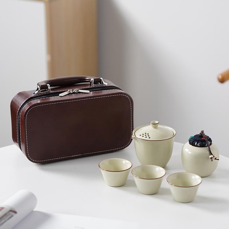 Tragbares Ru-Ofen Tee-Set 1 Gaiwan 3 Tassen Outdoor Reise Tee-Set Geschäftsgeschenk Anpassbar Freund Geburtstagsgeschenk