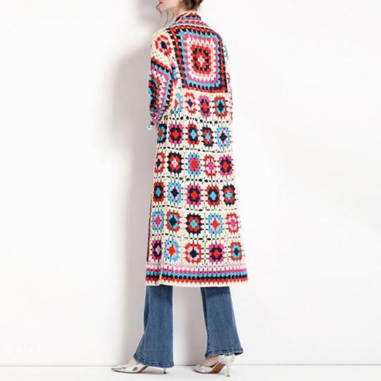 Böhmischer Strickschal Pullover Hohl-Spitzenärmel Häkel-Stickerei Design Lockerer Cardigan Mantel