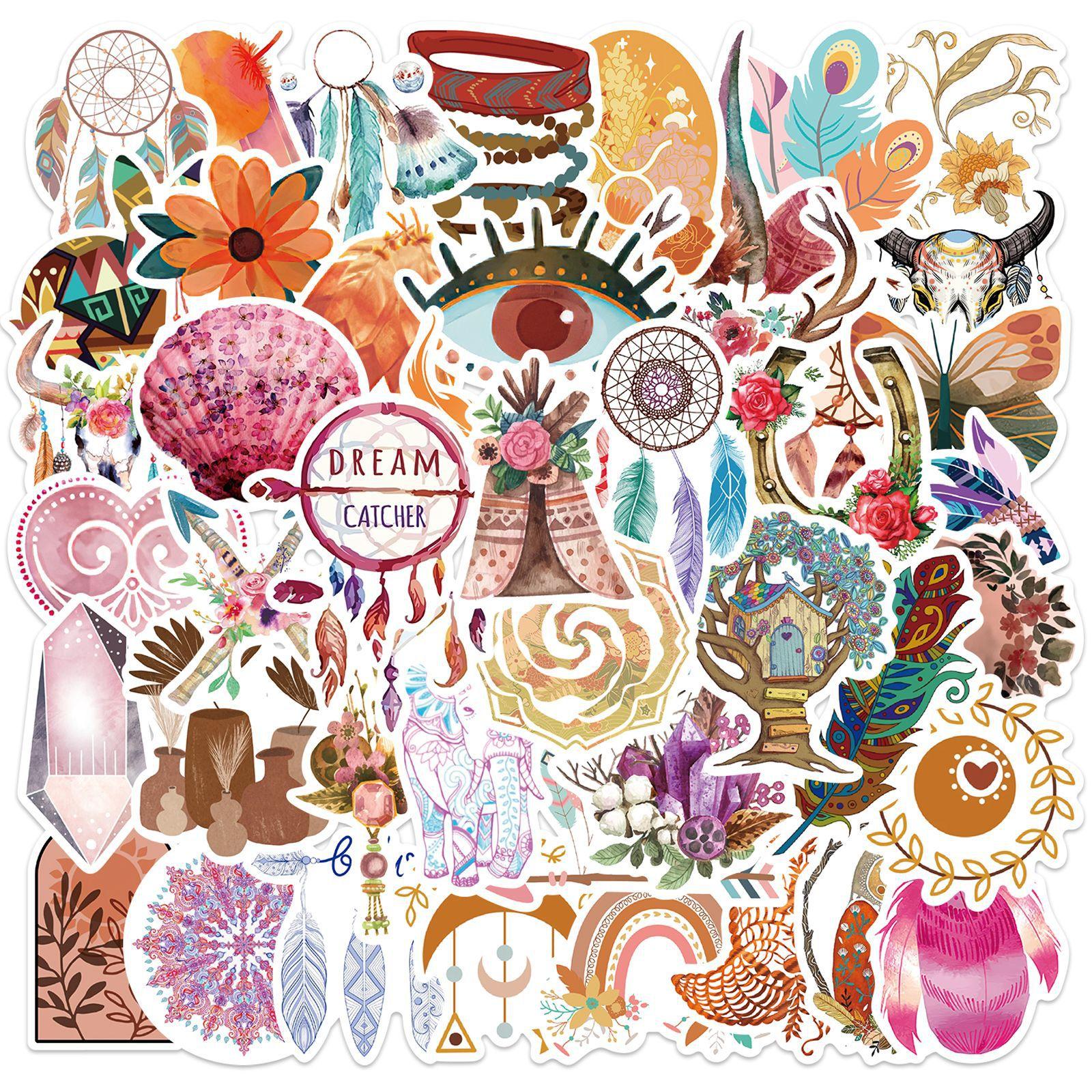 

50 Cartoon Boho Style Graffiti Stickers Decorative Ipad Suitcase Notebook Diy Waterproof Stickers