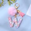 1PC Keyring Key Accessory Letter Filled Colourful Initial Pendant With Fluffy Keychain Glitter Tassel Charms For  Bags Backpacks
