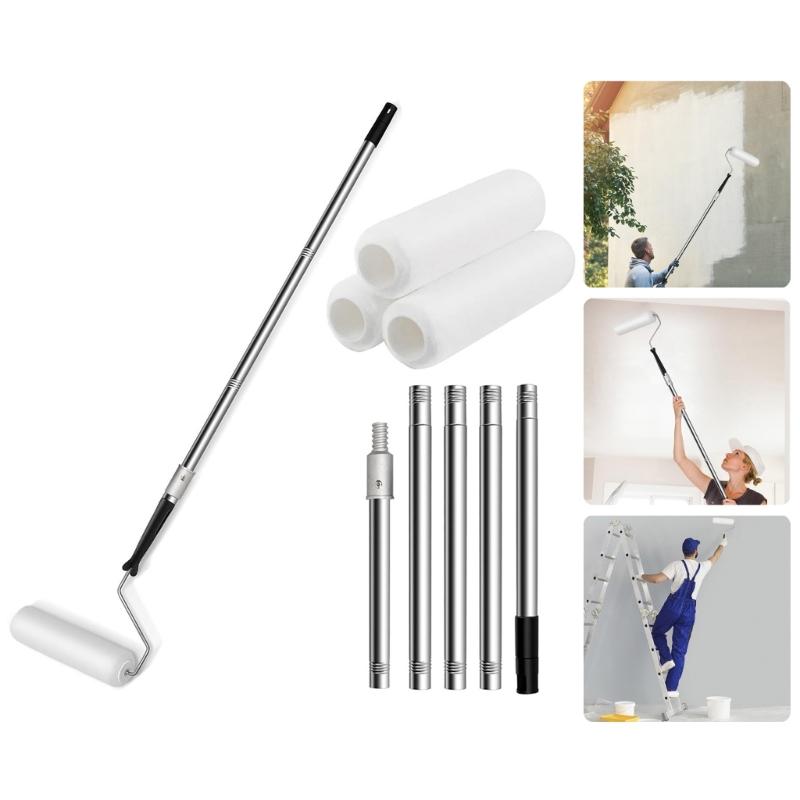 Adjustable Stainless Steel Paint Roller Set Long Household Wall Painting Tool Extendable Roller Poles Easy to Use