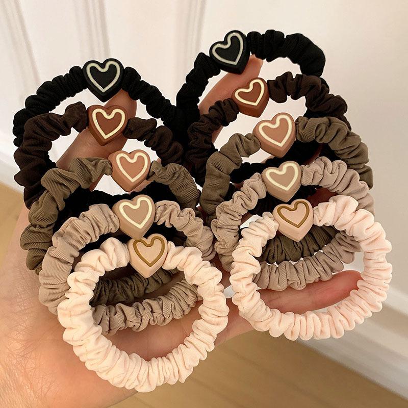 1/5Pcs Korean Heart Shaped Hair Ties Simple Elastic Soft Cotton Ponytail Holder Rubber Bands Scrunchie for Girls Hair Accessories