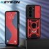 KEYSION Nárazuvzdorné pouzdro Armor pro Itel Power 70 s posuvným krytem objektivu fotoaparátu, kroužkem pro ochranu objektivu, stojánkem a zadním krytem telefonu pro Itel Power 70 4G