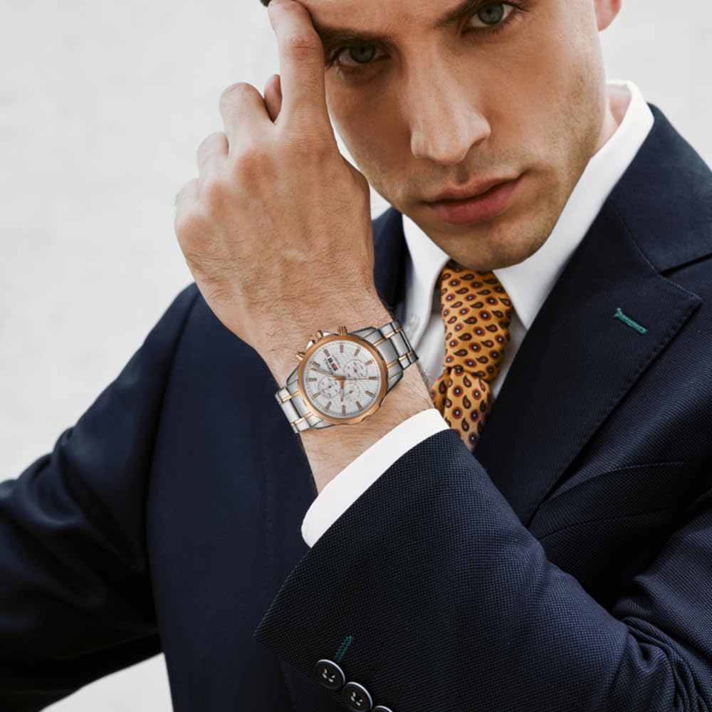 TOPHILL Watch Business Quartz Arm Watch Chronograph 316L Stainless Steel Band Easy To See Luminous 50M Water Resistant Present Arm Watch for Men Rose