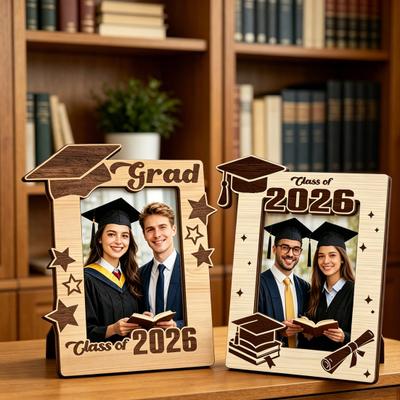 Graduation Photo Frame, Class of 2026 Wooden Picture Frame, Tabletop Standing Photo Display Holder Gifts for High School, College Graduates