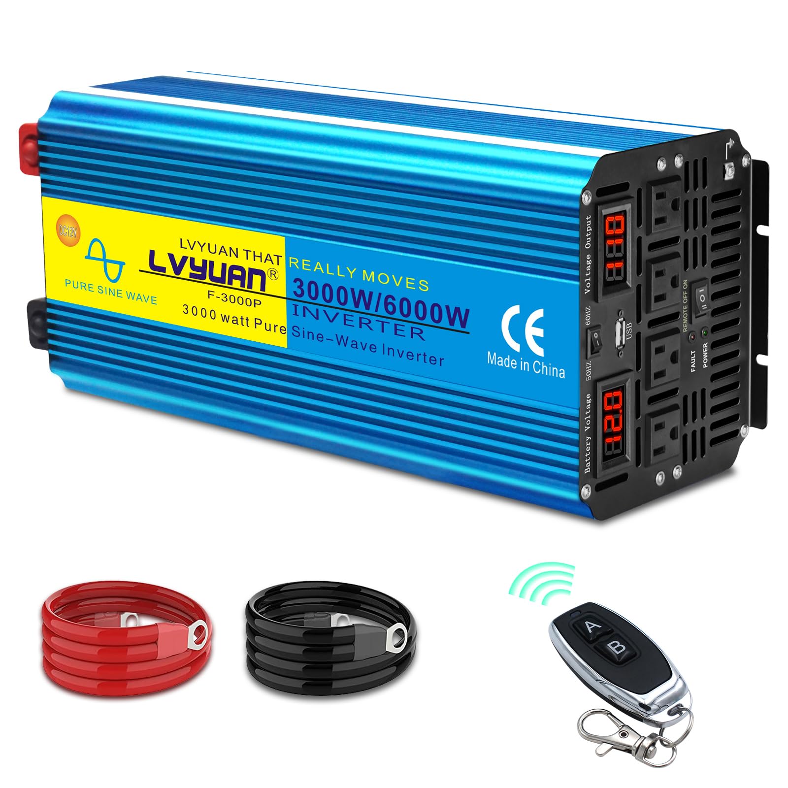 

LVYUAN Sine Wave DC12V to AC100V Ideal for Car Solar Power and Emergency Power Outage Free Replacement and Lifetime Repair Includes Japanese