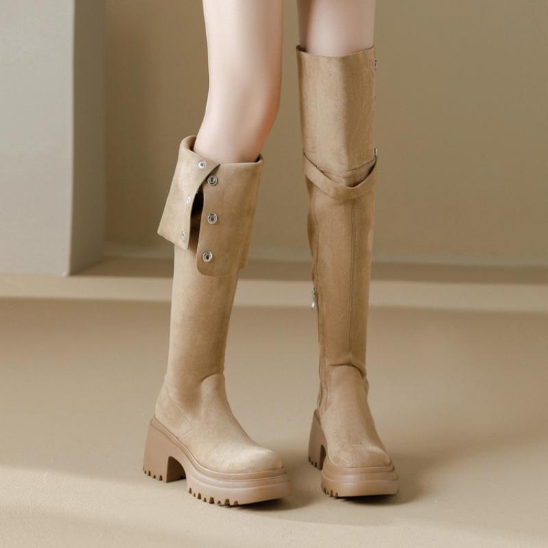 Over-the-knee boots for women's 2025 new autumn and winter, small people increase their height, and two wear folded Maillard boots, long boots.