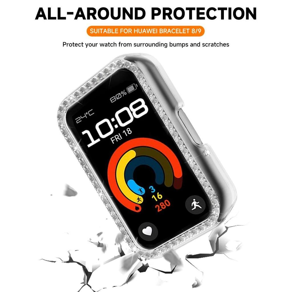Diamond Case for HUAWEI Band 10 9 8 Accessories All-Around Hard Hollow PC Bumper Frame shell Cover for huawei band10 band9 band8