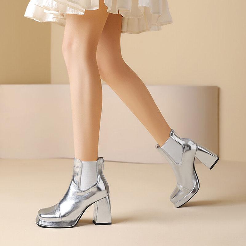 Kurze Stiefel Damen Herbst Winter 2025 Neu Kundenspezifisch Gold Silber Plateau Stiefeletten Damen High Heels Schuhe botas mujer WSH4987