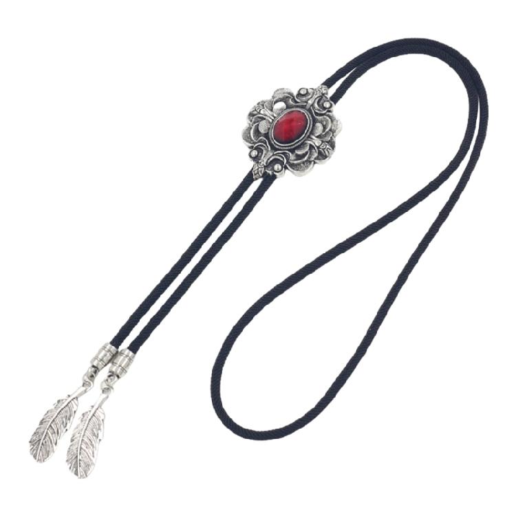 Unique Flower Necktie Braided Cord Alloy Engraving Stone Charm Neck Jewelry Tie Unisex Necklace Rodeos