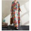 New V-neck Loose Plus Size Simple Vacation Style Long-sleeved Women's Long Dresses