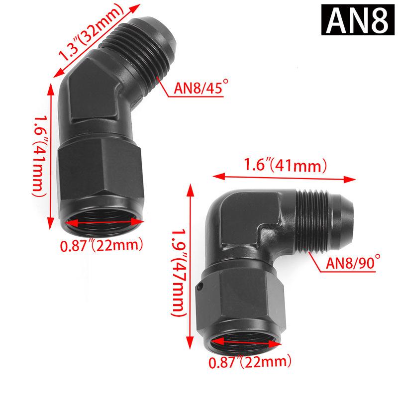 4AN 6AN 8AN 10AN 12AN Flare 90 Degree 45 Degree Fitting Female/Male Union BLACK