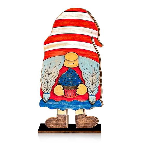 2 Pcs 4th of July Patriotic Gnome Table Decoration Red Blue White American Gnome Freestanding Wooden Sign for Independence Memorial Day Party Decor