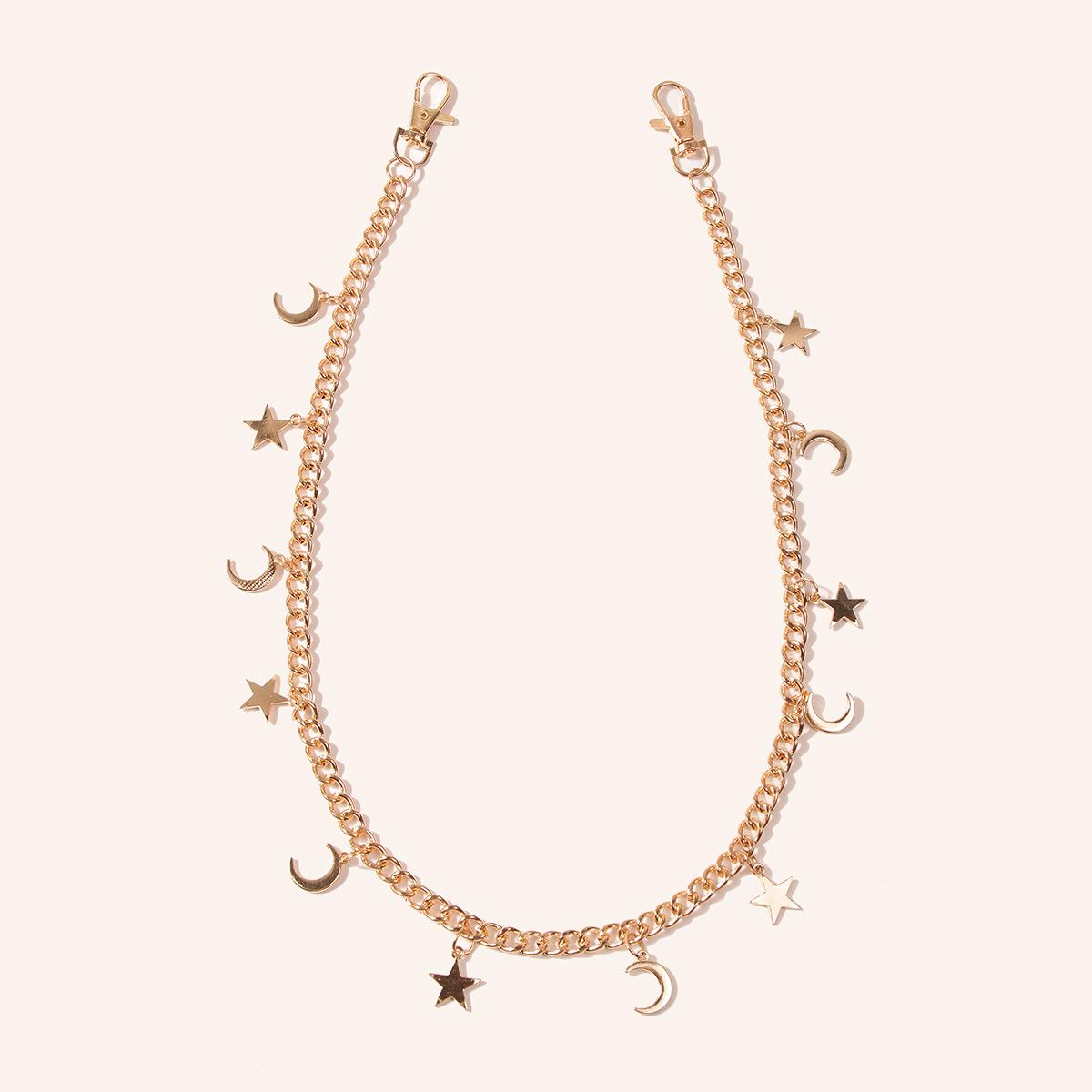 

Европейский и американский Молодой Черный Пять Новых Пятиконечная Звезда Луна Мода Универсальные Брюки Цепочка на Талию 60-80cm