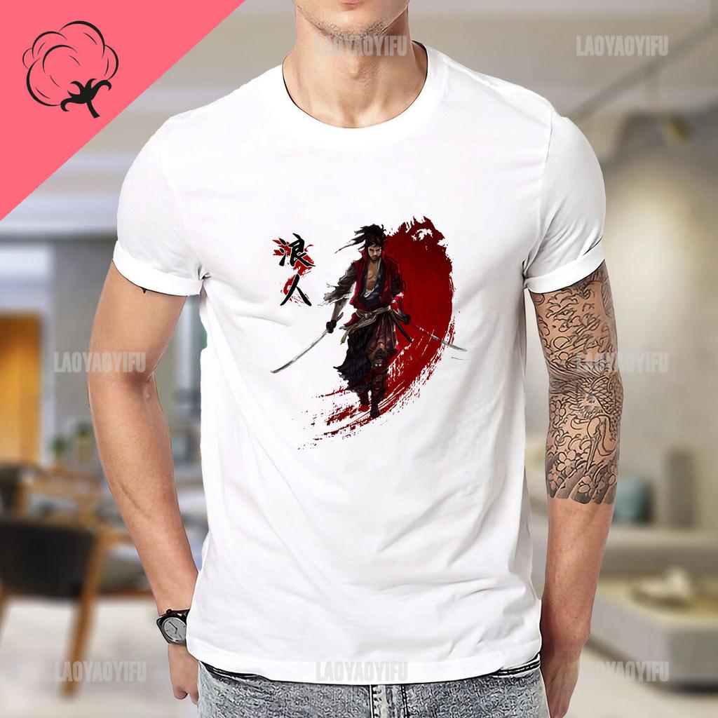 Ronin Script Japan Anime Vagabond TShirt Sasaki Kojiro and Miyamoto Musashi Manga Short Sleeve TShirt Men Loose Cotton Tee Tops