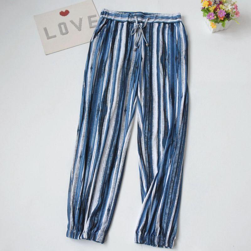 Women's Foreign Orders Knitting Print Loose High Waist Home Pants Spring and Summer Thin Can Be Outwear Closed Exercise Casual Pants