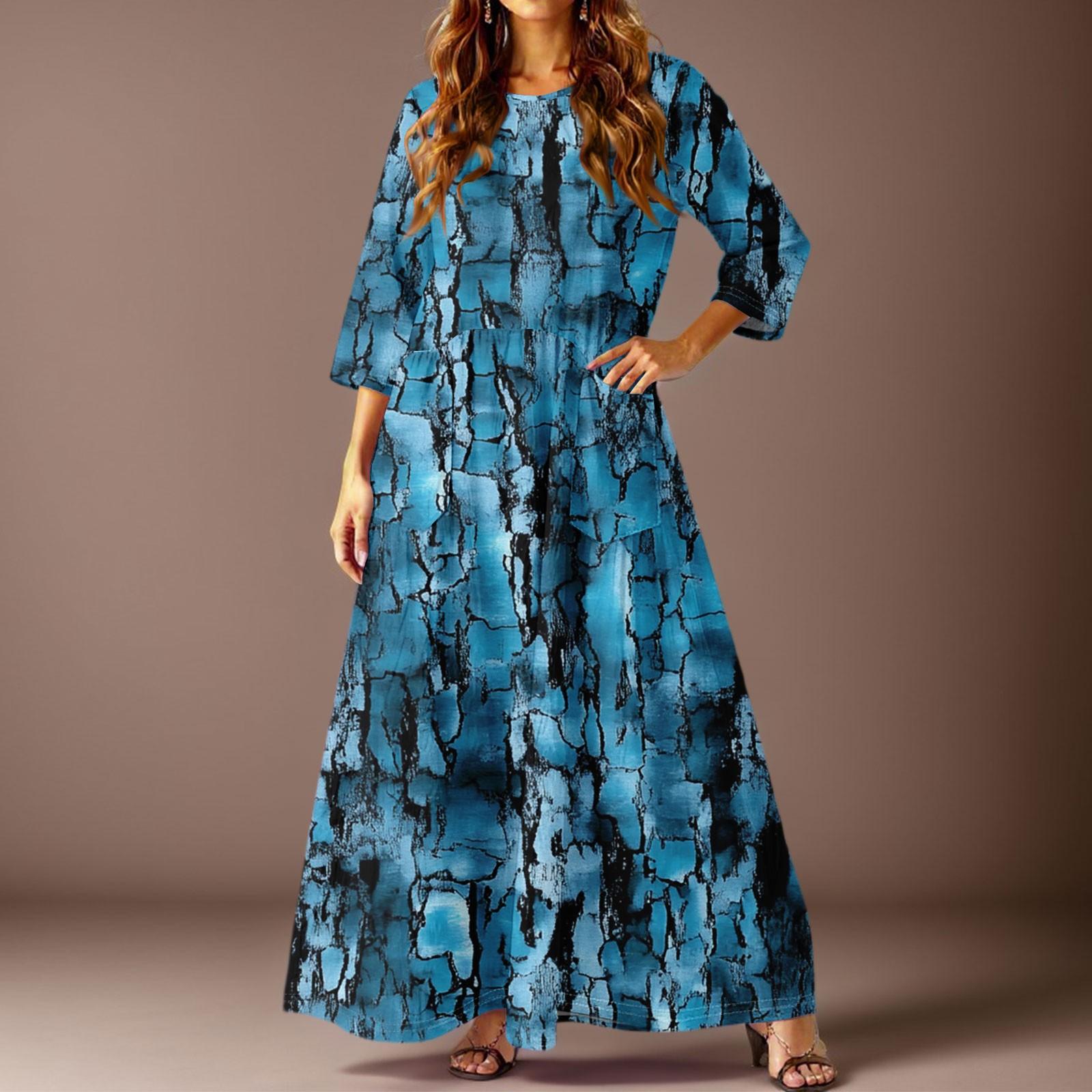 

Женское повседневное модное платье с цветочным принтом, рукавом три четверти и карманами XL