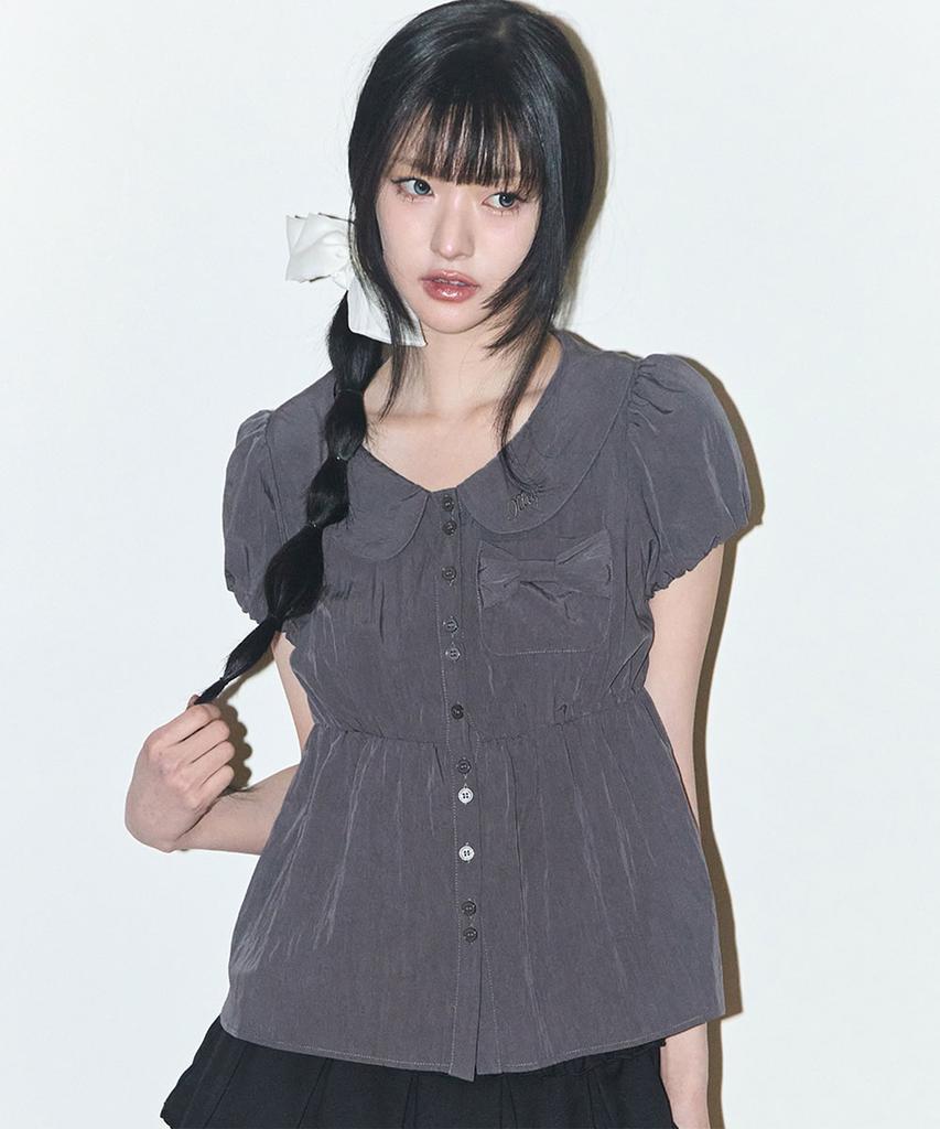 ILLIGO Forming Ribbon Puff Blouse Charcoal