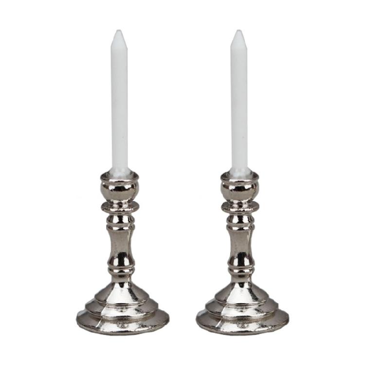 2Pcs Dollhouse Miniature Candlesticks Handheld Candlestick Holder Dollhouse