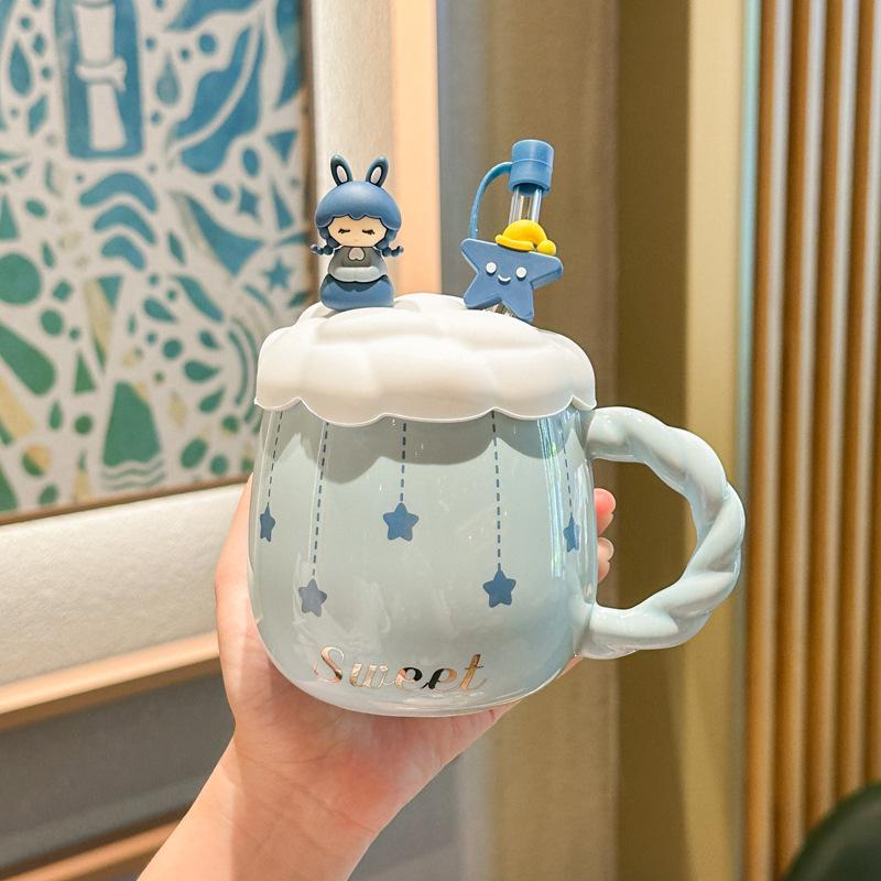 

Высококачественный подарок на день рождения для девушек, креативная соломенная кружка, бытовая керамическая чашка для воды с крышкой, чашка для завтрака и кофе 401-500ml