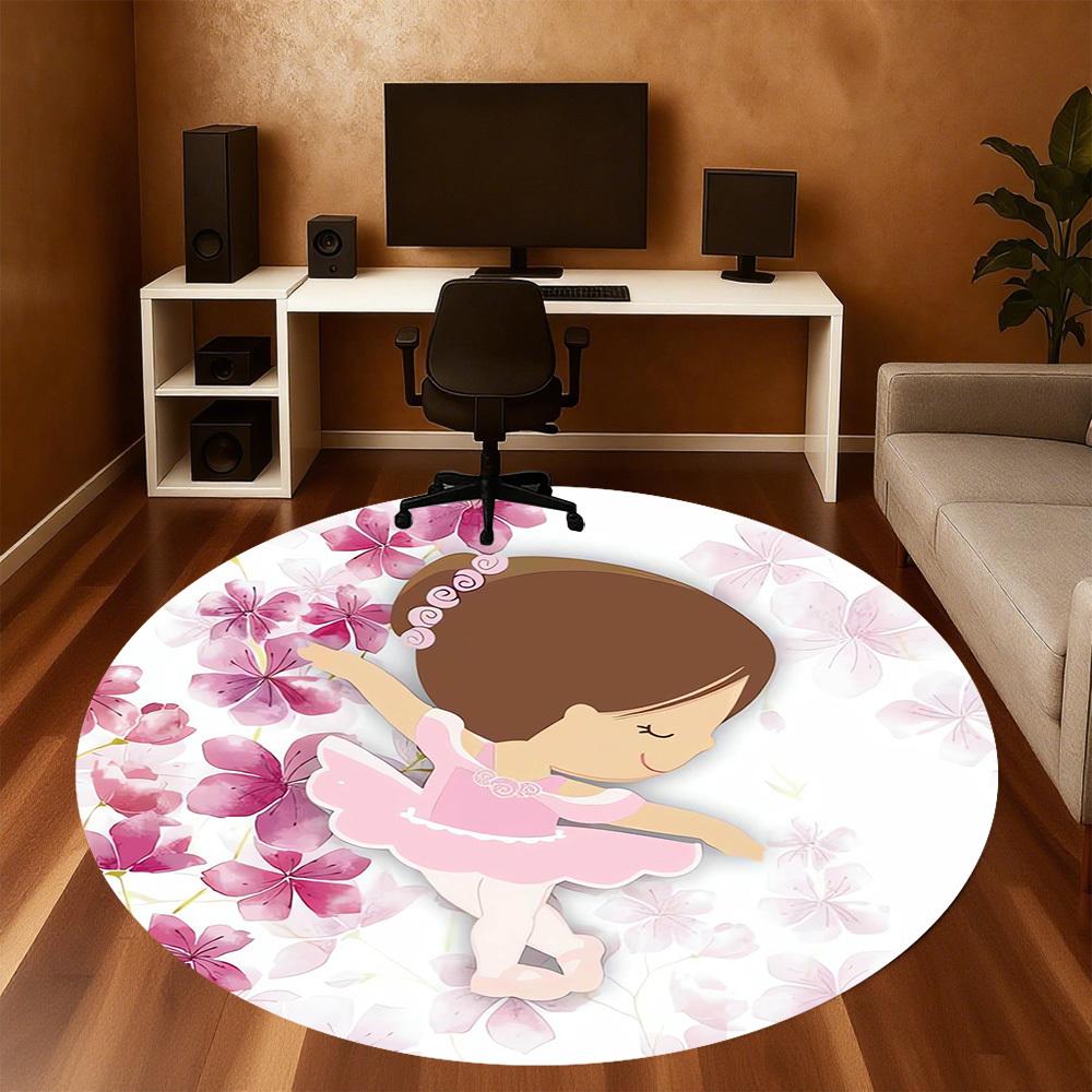1pc Ballerina, Flowers Round Chair Mat Area Rug - Non-Slip, Floor Mat for Office, Bedroom, Home Decor Christmas Gift P0811428