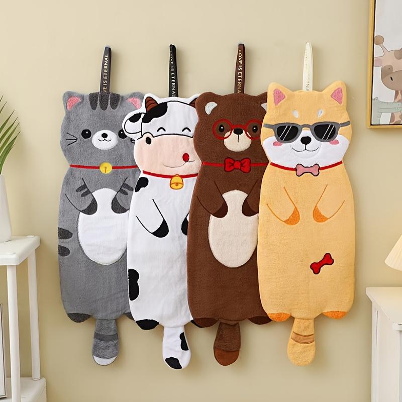 1pc Extra Large Cute Cartoon Hanging Hand Towel Soft Coral Fleece,Thick Absorbent,Decorative Kitchen Bathroom Towel with Fun Animal Designs