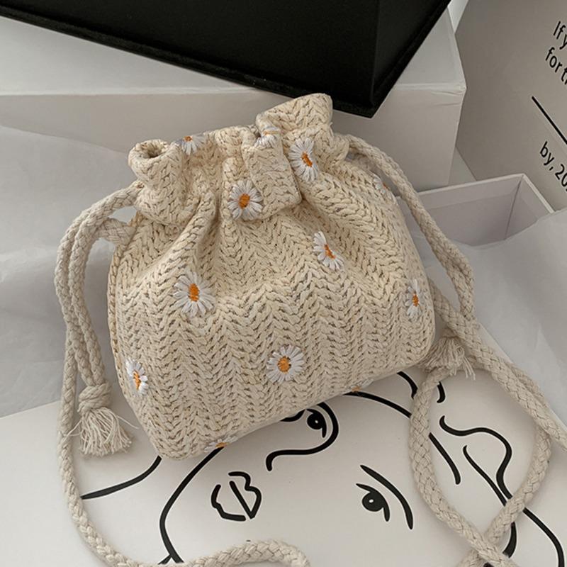 

Плетеные сумки-ведра из соломы, ротанговые женские летние пляжные сумки через плечо, сумки-тоуты, повседневные сумки, ретро мини-сумка через плечо, сумка-мессенджер белый