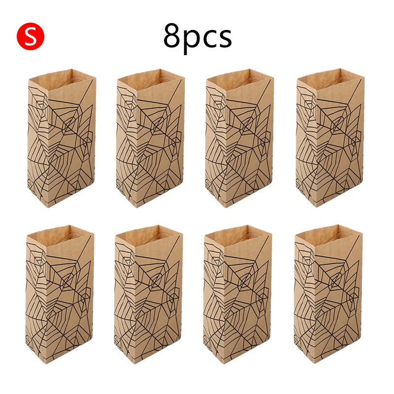 8pcs Halloween Flat Mouth Kraft Paper Bag Cute Cartoon Pattern Pumpkin Skull Spider Web Party Gathering Candy Storage Bag TMZ