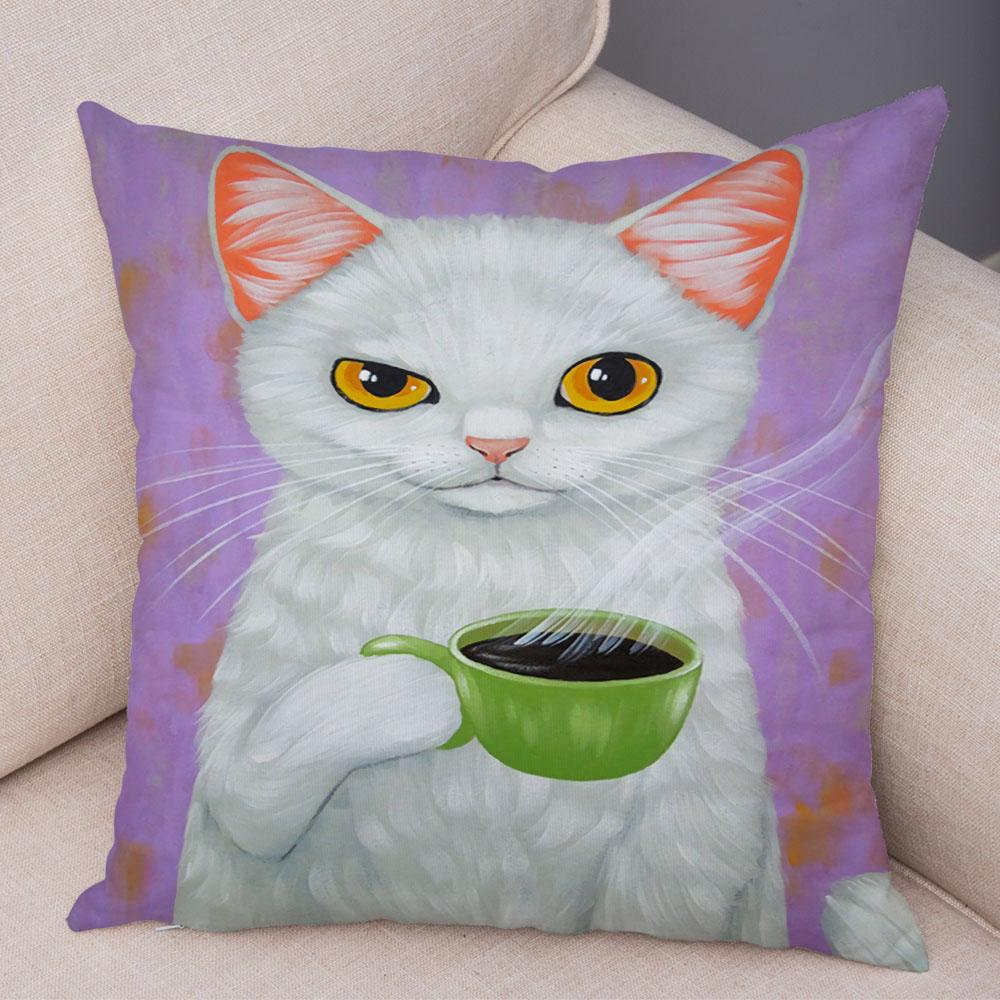 Bedroom Cute Funny Cartoon Coffee Cat Pillowcase Decoration Pet Animal Pillowcase Cushion Cover Sofa Home Car