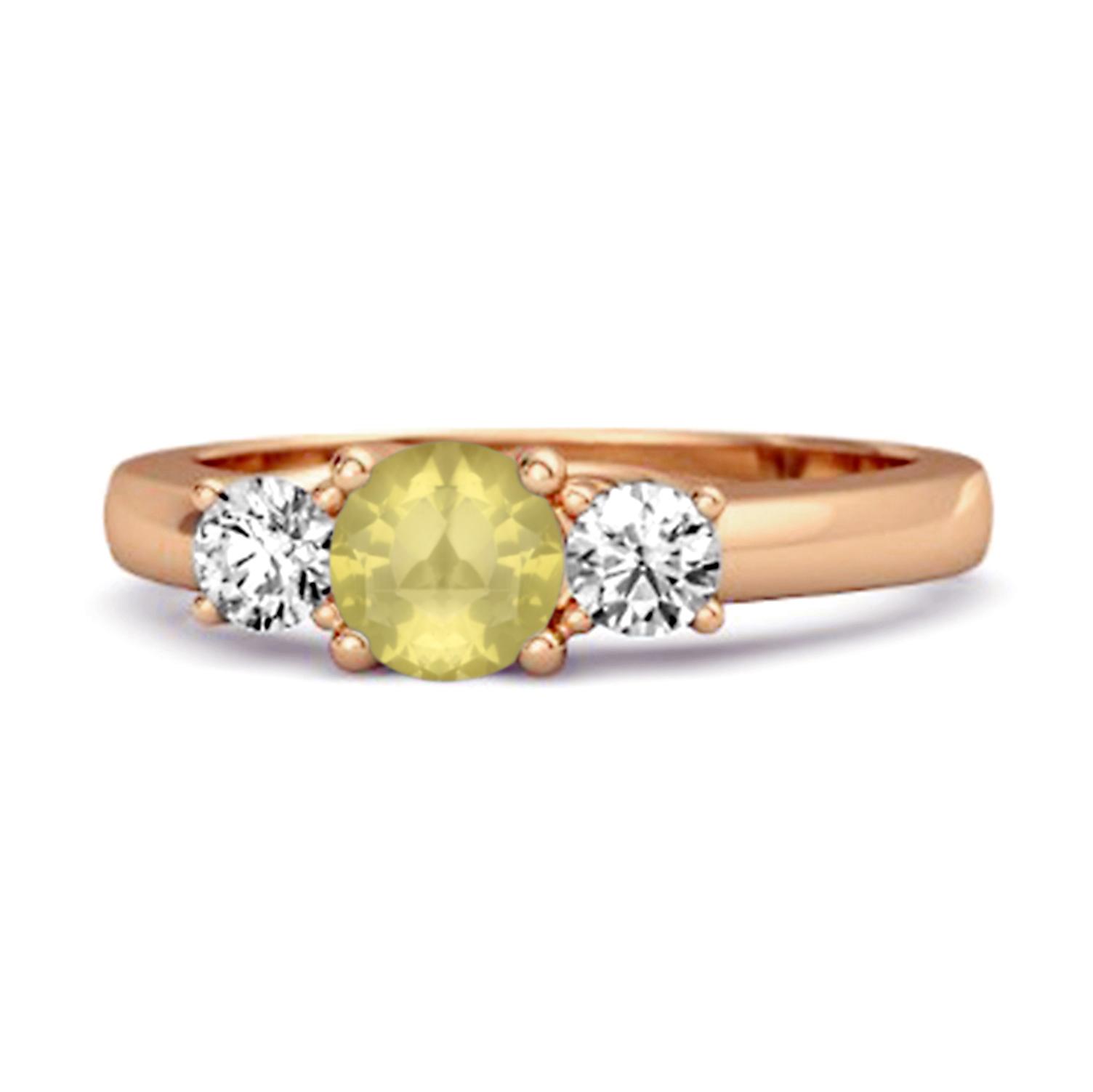 

Lemon Quartz Round Three Stone Ring -925 Sterling Silver Rose Gold Vermeil 10.5 рожевий колір золота