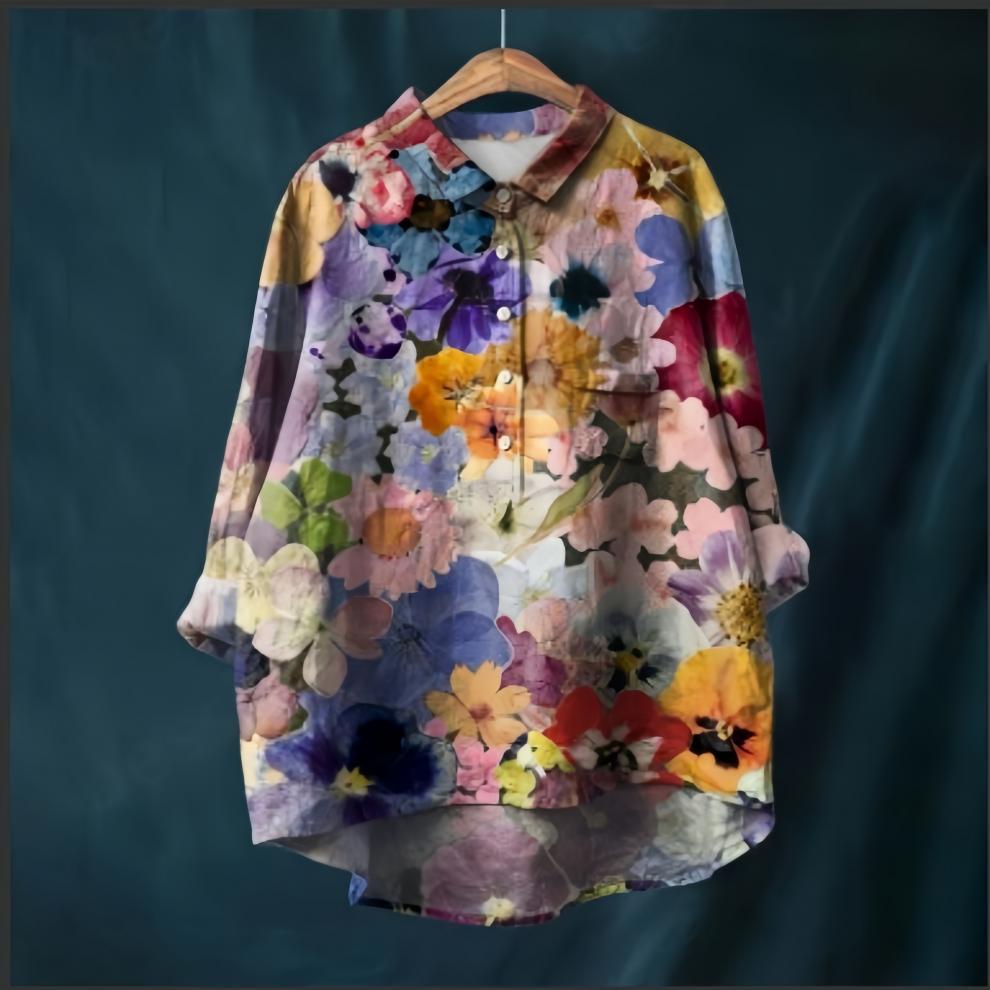 Women's Long Sleeve Blouse Shirt Collar Streetwear Floral Print Shirt Blouse