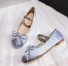 Fashion Elastic Rhinestone Band Mary Janes Woman Bowtie Silk Ballets Shoes Ladies Round Toe Flats Female Loafers Wedding Brides Shoes