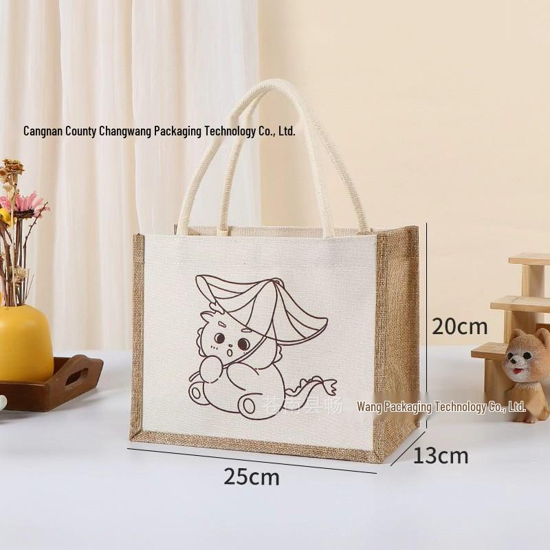 Hand-Painted Graffiti Canvas Tote Bag - Yellow Linen Logo Pattern