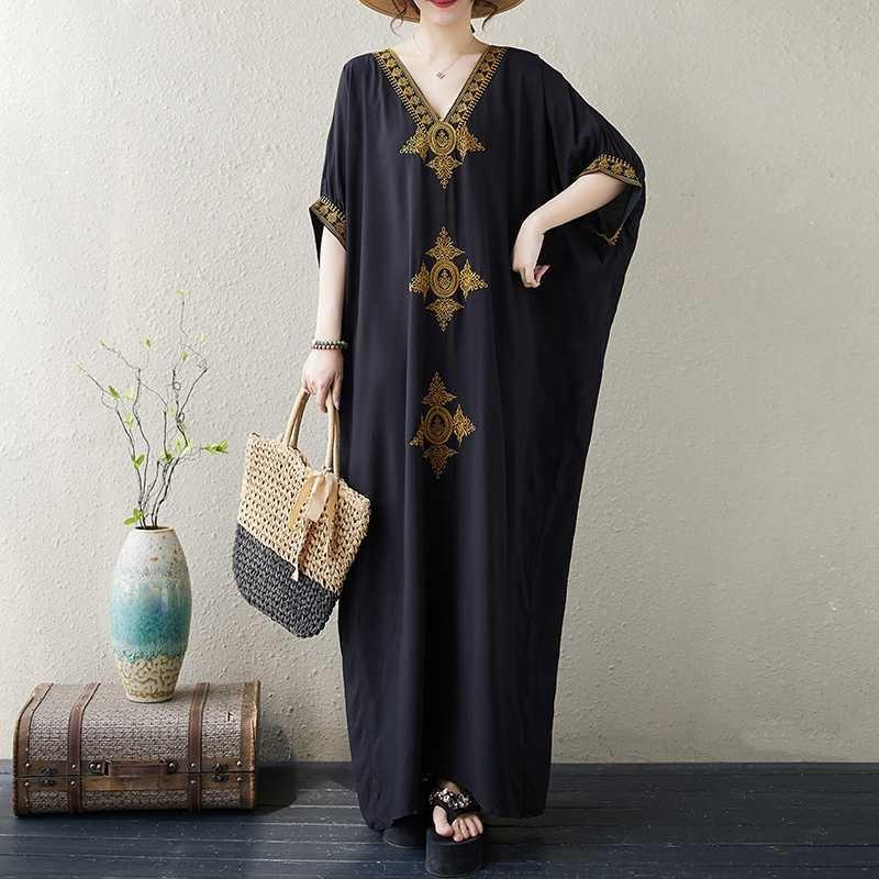 New Embroidered Solid Color Temperament Vacation Bohemian Extra Long Dresses