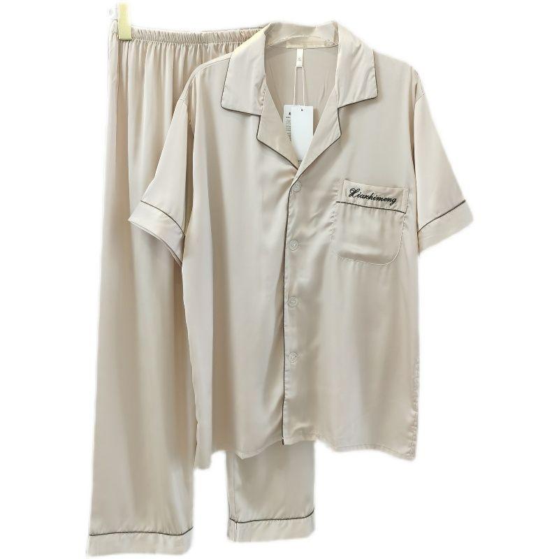 Summer Dream Genuine Goods Summer Silk Homewear Men Pajamas Summer Thin Short-Sleeved Pants Suit Men's Lapel