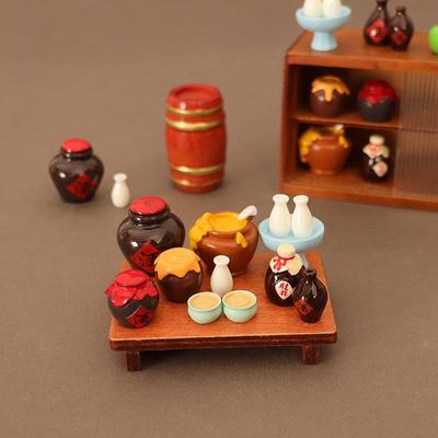 Mini OB11 Retro Wine Jar & Bowl with Wooden Table Dollhouse Accessory