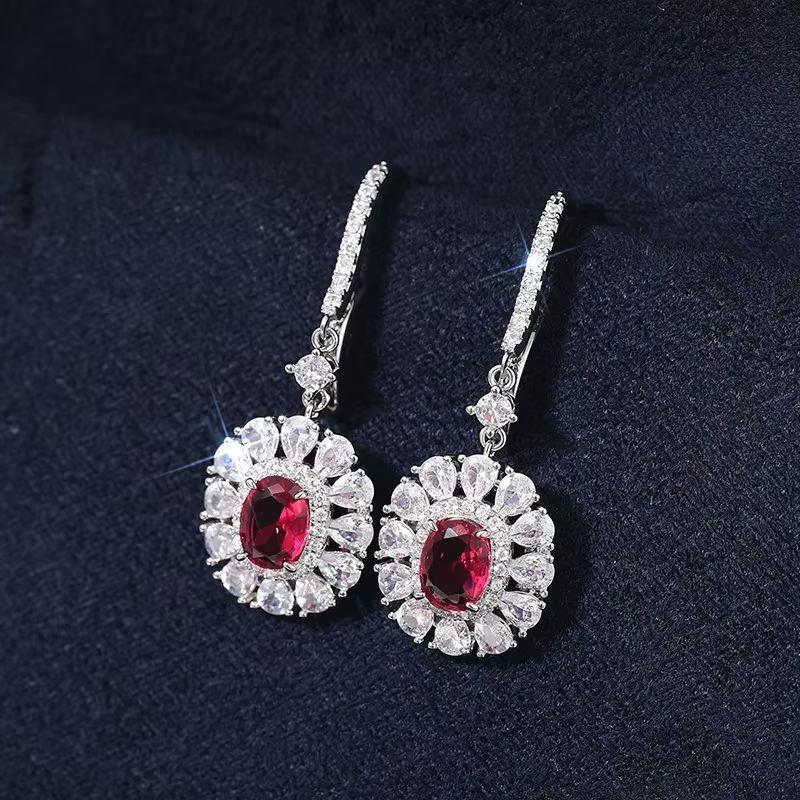 New Women'S Sunflower Shaped Earrings European American Style Zircon Inlaid Elliptical Flower Light Luxury Jewelry