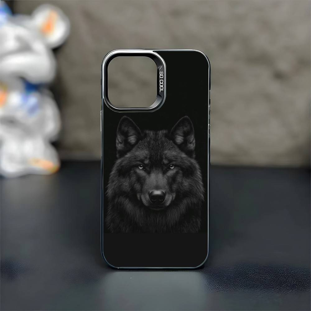 1pc Wolf Phone Case For iPhone17,16,15,14,13,12,11 Plus,Pro Max Black Matte Shockproof Cover