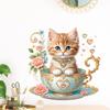 Cat Tea Cup Floral Heart Wall Sticker Self-Adhesive No Glue Residue Hallway Bedroom Home Decor Art