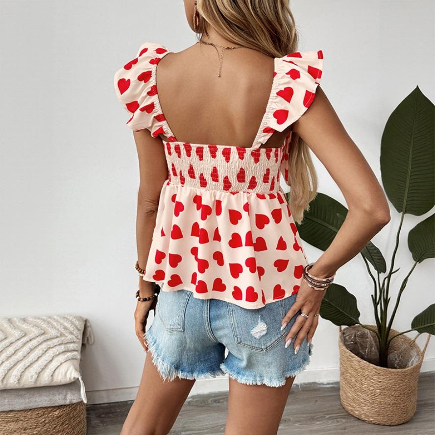 YYFS Damenmode Lässig Sommer Frühling Liebesbrief-Druck Ärmellos Träger Blusen & Hemden