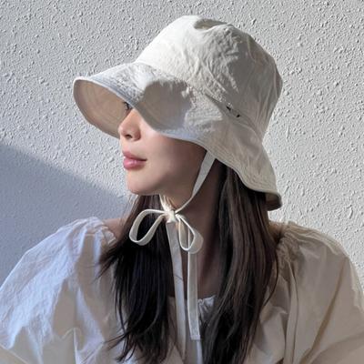 Koreański Ins sznurowany kapelusz rybaka damski Ins Blogger lekka osłona przed wiatrem lina osłona przeciwsłoneczna kapelusz typu Bucket kapelusz przeciwsłoneczny