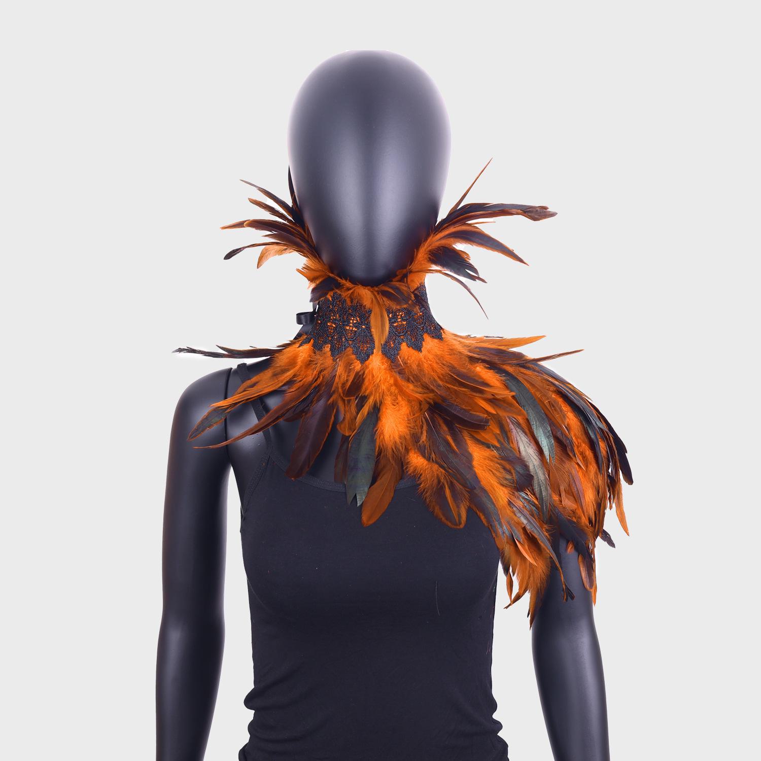 

Шарф, шаль, аксессуар для маскарадного костюма с кружевом и перьями оранжевый