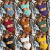 Neuer zweiteiliger Badeanzug Damen sexy einfarbiger Bikini High Waist Badeanzug