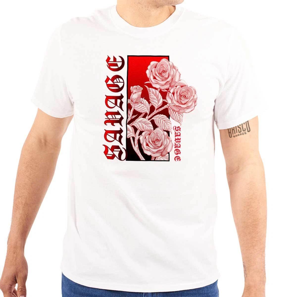 Cool Urban Streetwear Savage Hip Hop Roses Womens or Mens Crewneck 100% Cotton T-shirt Mens Tees Top Tee 2XL