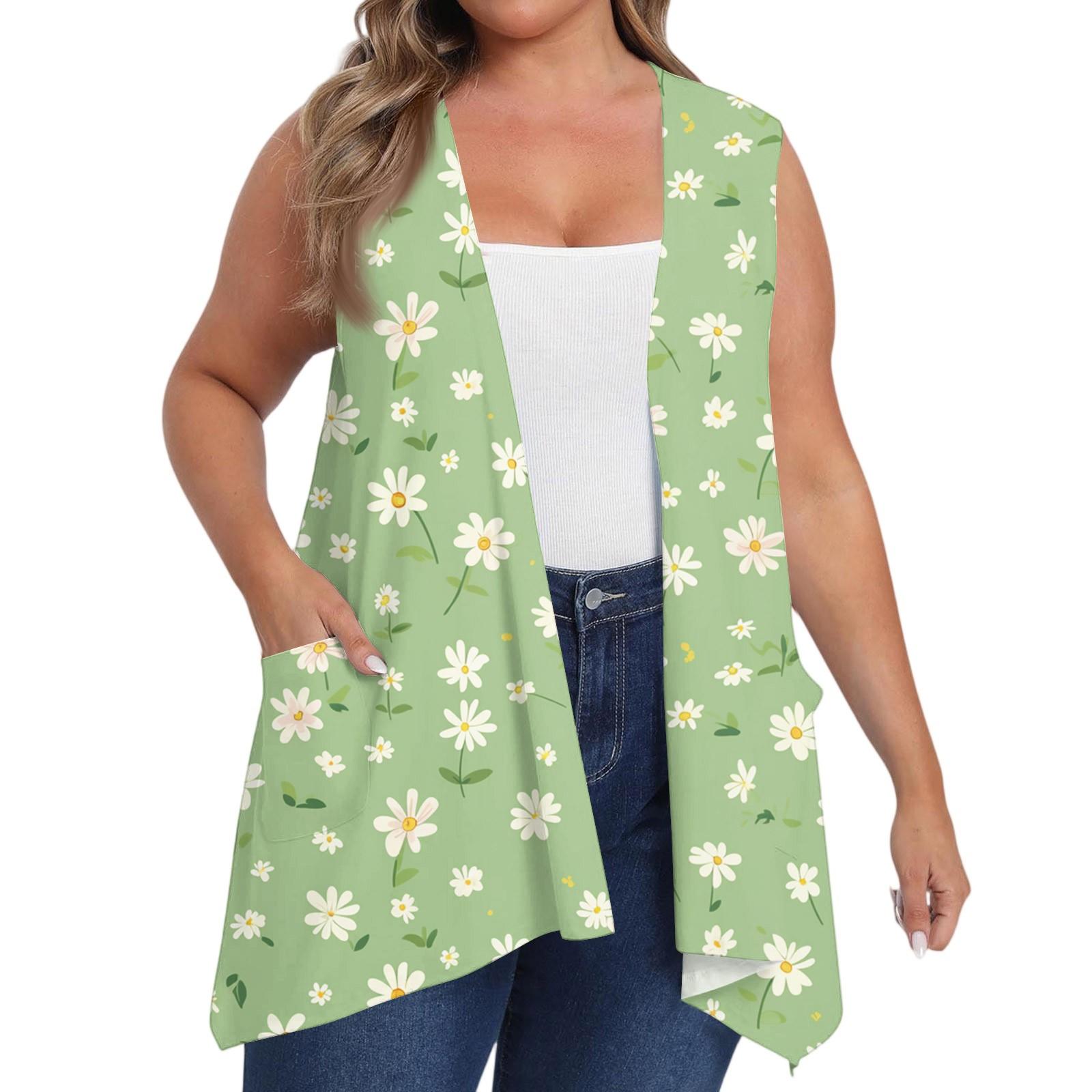 

Женский оверсайз свободный повседневный жилет без рукавов с принтом и карманом, кардиган-жакет XXXXXL