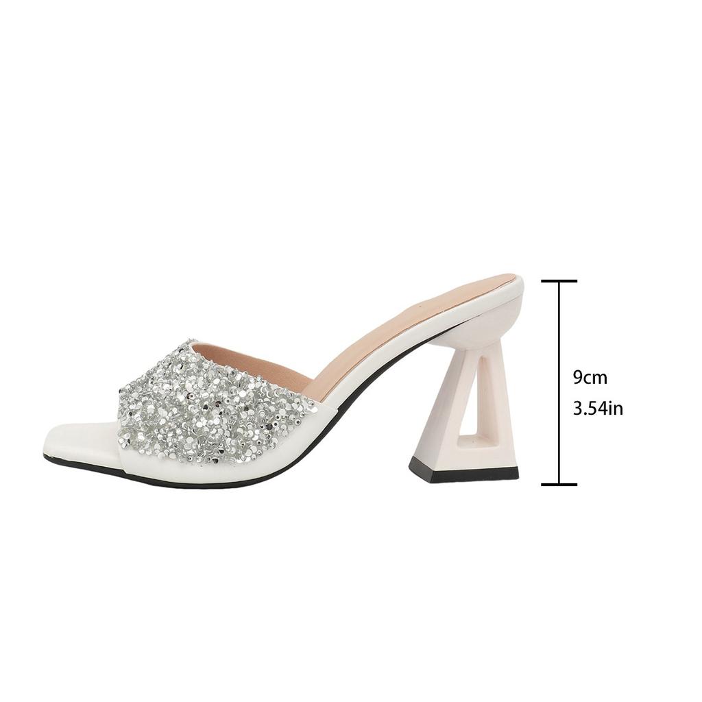 Letní nové flitrové jednoprsté pantofle s otevřenou špičkou na silném vysokém podpatku temperamentní dámské pantofle na vysokém podpatku pantofle velkých velikostí