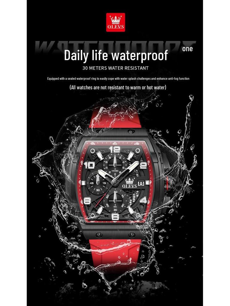 Reloj de Cuarzo Impermeable Multifunción con Forma de Barril para Hombre Oulishi
