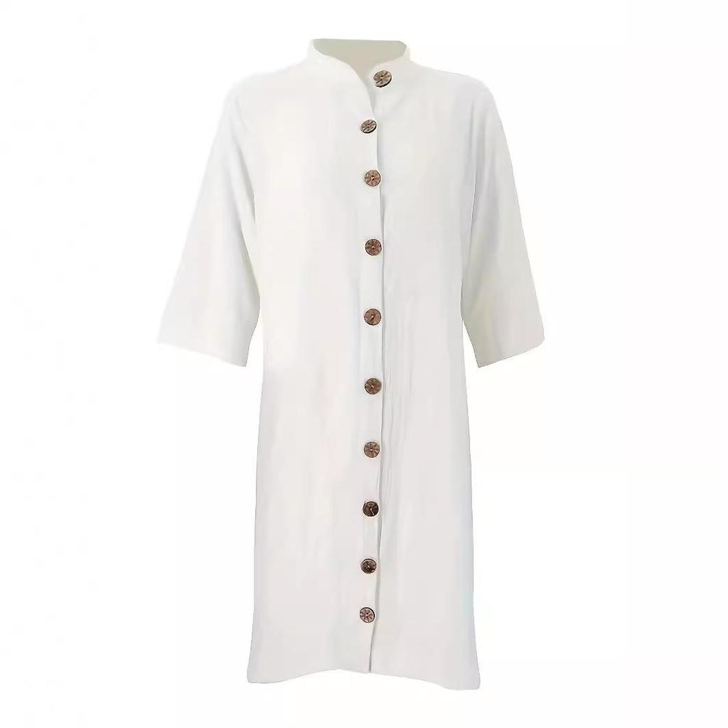 2024 Trendy V-Neck Button T-Shirt Dress - Casual, Short Sleeve, Fashionable Commute Style