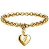 1 StückNeuer Goldfarbener Initialbuchstabe Herzanhänger Armbänder Für Frauen Edelstahl Gliederkettenarmband Mit 26 Buchstaben Graviert