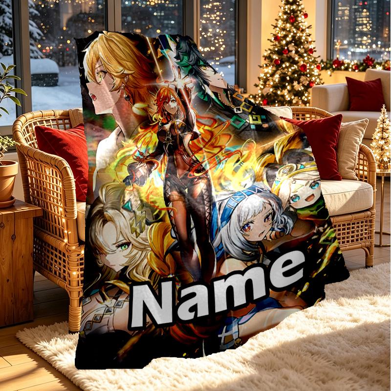 Personalizowany koc z nadrukiem Genshin Impact, Dekoracja domu, Sypialni, Sofy, Kempingu, Kanapy, Prezenty na Urodziny Boże Narodzenie